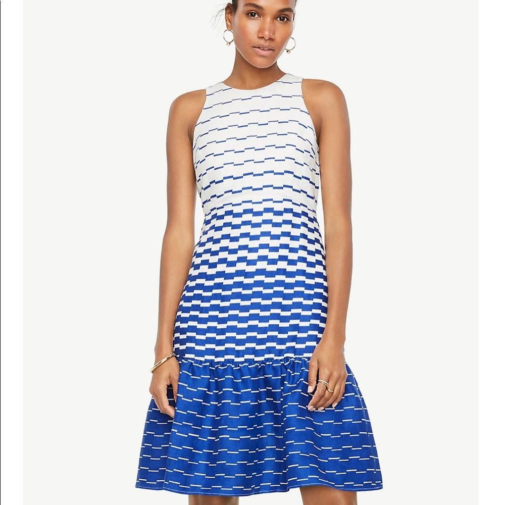 ann taylor blue striped dress | Dresses | Ann Taylor White Blurred Stripe Flare Linen Blend Size:Juniors/Women 2 Hits at mid size-womens-clothing_6 Vintage 90s Blue Denim